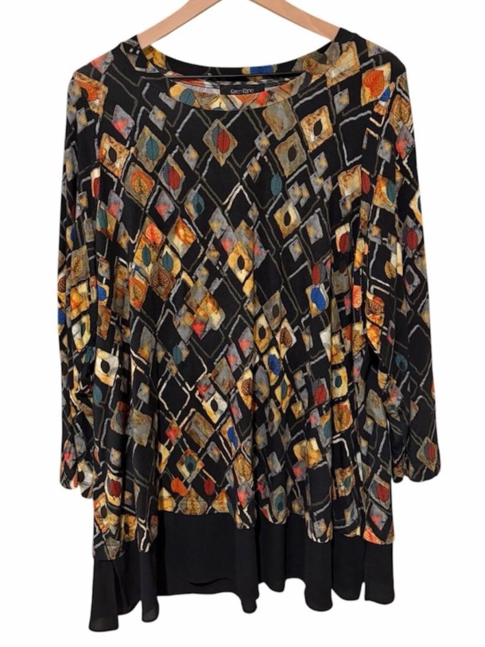 Karen Kane Colorful Stretch Knit Tunic Top 3X Modest Fall Legging Friendly